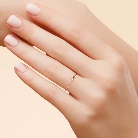 Linked Crystal & Chain 18k Gold-Plated S925 Dainty Stacking Ring - Picture 1 of 8